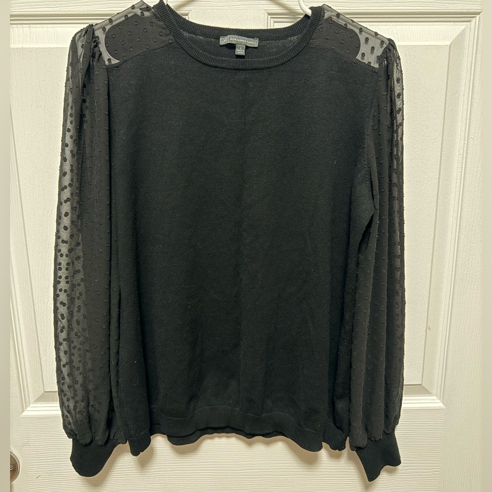 Adrianna Papell Black Sweater with Sheer Sleeves
